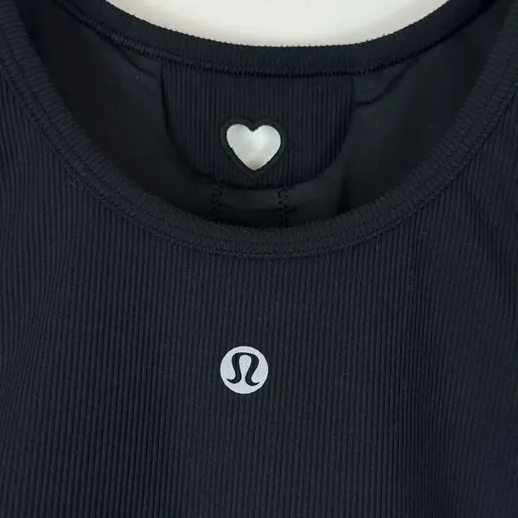 Lululemon Heart Nulu Ribbed Scoopneck Bra B/C Black Size M Valentine Pilates